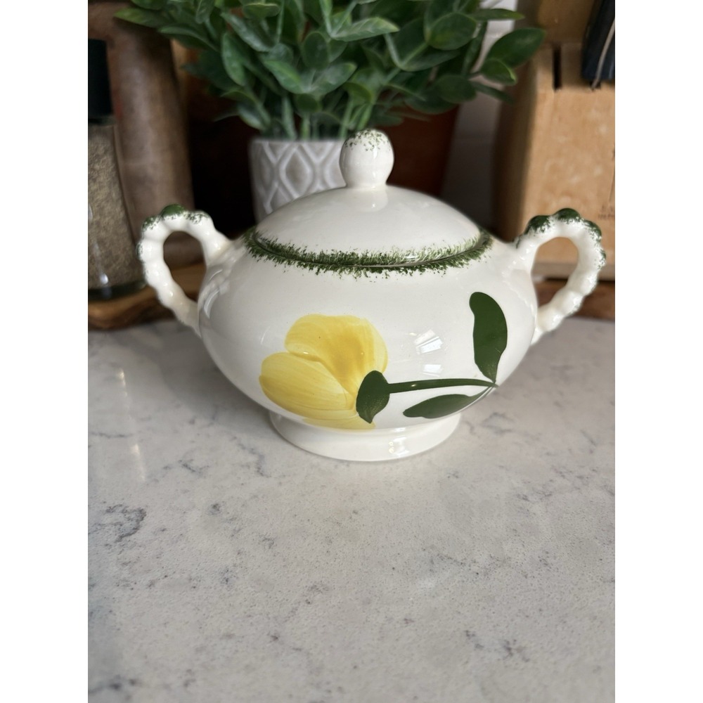 Vintage Blue Ridge Southern Pottery BETTY Sugar  W/ Lid Yellow Cream Cottagecore